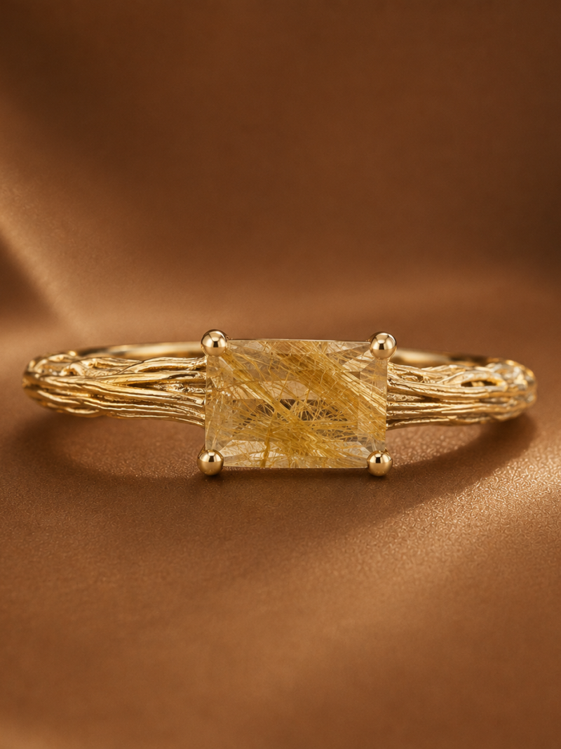 Anel Ouro 18k - Quartzo Rutilado